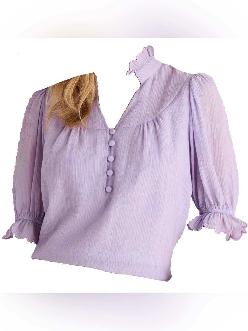 Avara Lilac Ruffled Neck Blouse Small